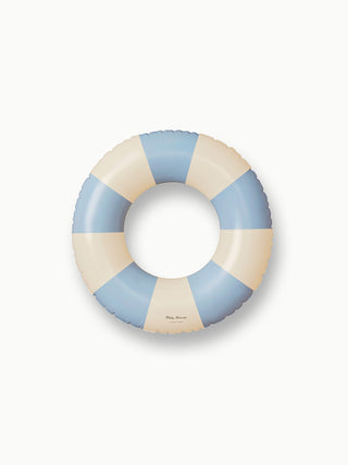 Inflatable swim ring for kids in soft matte colour, Petites Pommes Olivia Swim Ring 45cm Nordic Blue, hand-printed Danish float with repair patch for pool days