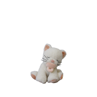 Pocket-sized kitten soft toy for babies in white cotton, Olli Ella Binky Kiki compact cuddly companion for travel and comfort, newborn gift from birth, designed in Australia