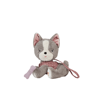 Weighted poseable dog doll for kids in grey cotton with floppy ears, Olli Ella Dinkum Gizmo soft toy with calming weighted body, companion gift for children aged 3 plus, designed in Australia