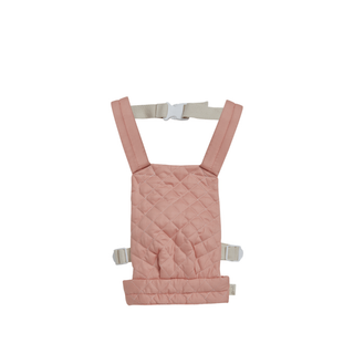 Quilted doll carrier for kids in rose pink cotton with adjustable straps, Olli Ella front baby carrier for Dinkum dolls, hands-free nurturing play gift for children aged 3 plus, designed in Australia