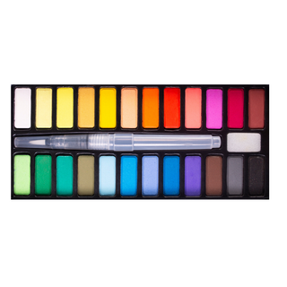 Watercolour paint set for kids with 24 colours, water brush and sponge, OMY portable painting kit for paper, card and canvas, travel art set, creative gift, ages 6 plus