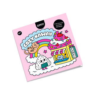 Colouring book for kids with 28 detachable Kawaii pages of cute Japanese-inspired characters, OMY Cozy Art calming mindful activity, use with pencils or markers, ages 3 plus