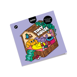 Colouring book for kids with 28 detachable tiny house pages of cosy home interiors, OMY Cozy Art calming quiet-time activity, mindful colouring, designed in Paris
