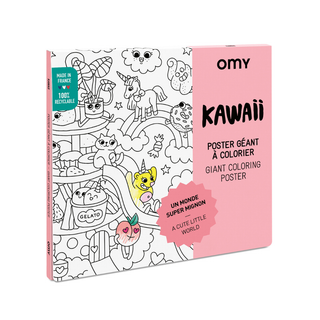 Kawaii colouring poster for kids 70 x 100 cm with cute Japanese-inspired characters and scenes, OMY giant poster on 120gr paper, calming creative activity, created in France