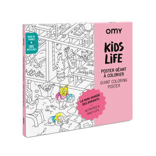 Kids life colouring poster 70 x 100 cm with school, park and everyday play scenes, OMY giant poster on 120gr paper, relatable family colouring activity, made in France