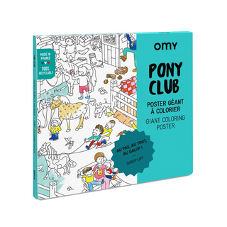 Horse colouring poster for kids 70 x 100 cm with riders, stables and pony club scenes, OMY giant equestrian poster on 120gr paper, gift for horse-mad children, made in France