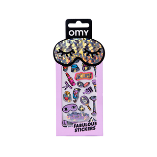 Holographic beauty stickers for kids with lipstick and nail polish designs in waterproof vinyl, OMY premium stickers for diaries and personalising, pamper party gift, from Paris