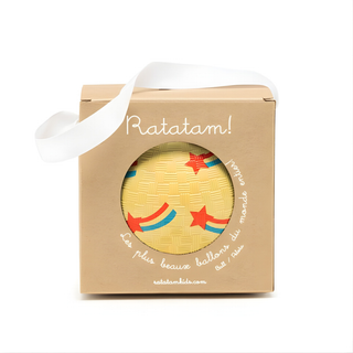Glitter ball for kids 12cm in sunny yellow with shooting star design, Ratatam Kids phthalate-free play ball for indoor and outdoor use, active play gift for children aged 3 plus, designed in Lille, France