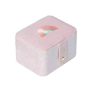 Velvet jewellery box with embroidered rainbow and popper closure, Rockahula Kids soft recycled material keepsake box, birthday gift for girls who love rainbows