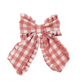 Oversized gingham bow clip with ruffle detailing for girls on sturdy barrette, Rockahula Kids classic British picnic-inspired statement hair accessory, ages 3 plus