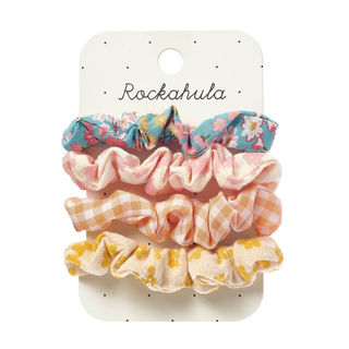 
Set di 4 elastici per capelli a motivi floreali e a quadretti nei colori Heidi floreale, corallo, rosa e giallo; delicati elastici per capelli Rockahula Kids in stile autunnale per bambine; accessori per capelli per il rientro a scuola