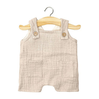 Doll outfit for Minikane dolls, Antonin Doll Short Dungarees Mastic by Minikane, made in France in soft cottons for dressing and nurturing play, ages 2 plus