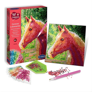 Diamond painting kit for kids with horse design on 30 x 40 cm adhesive canvas, Sentosphère faceted resin gem art activity, frame-worthy craft gift for horse lovers aged 7 plus