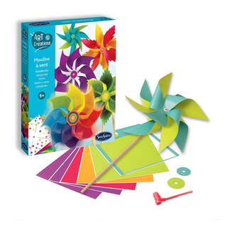 Paper windmill craft kit for kids with pre-printed sheets and wooden sticks, Sentosphère spinning pinwheel folding activity, outdoor garden craft gift for children aged 5 plus