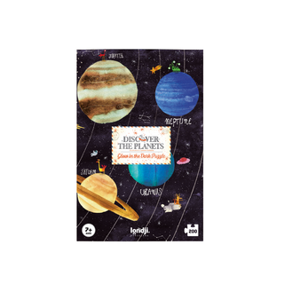 Solar system glow-in-the-dark jigsaw puzzle with 200 pieces in illustrated box, Londji Discover the Planets space education puzzle for kids aged 7 plus, FSC cardboard