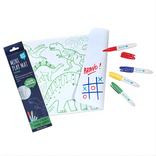Dinosaur travel colouring mat for kids with prehistoric theme and washable markers, Super Petit mini reusable silicone placemat, screen-free car journey gift for dino fans, ages 3 plus