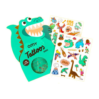Temporary tattoos for kids, OMY Temporary Tattoos Dinos designs, skin-friendly party and pocket-money fun, designed in Paris, ages 3 plus