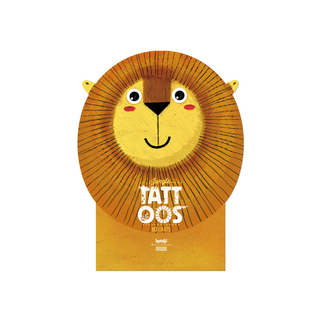 Temporary jungle animal tattoos for kids with 10 safari designs in packaging, Londji Kids Temporary Tattoos Jungle non-toxic safe with lions and giraffes, ages 3 plus