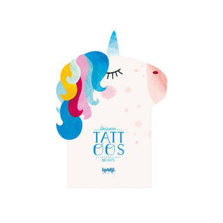 Temporary unicorn tattoos for kids with 10 magical rainbow designs in packaging, Londji Kids Temporary Tattoos Unicorn dermatologically tested non-toxic, party favour