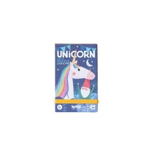 Unicorn tiny puzzle for kids with 24 pieces and 12 observation cards in pocket box, Londji Unicorn Tiny portable birthday party jigsaw, magical travel gift, ages 3 plus