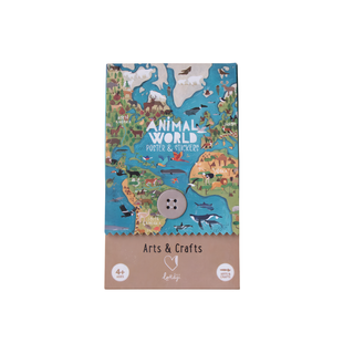 World map sticker poster with 165 animal stickers for kids in illustrated packaging, Londji Animal World geography learning activity, educational wall art, ages 5 plus