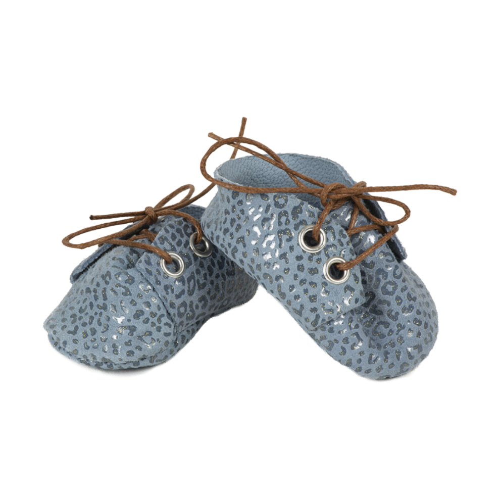 Doll Shoes Leather Blue Leopard Print