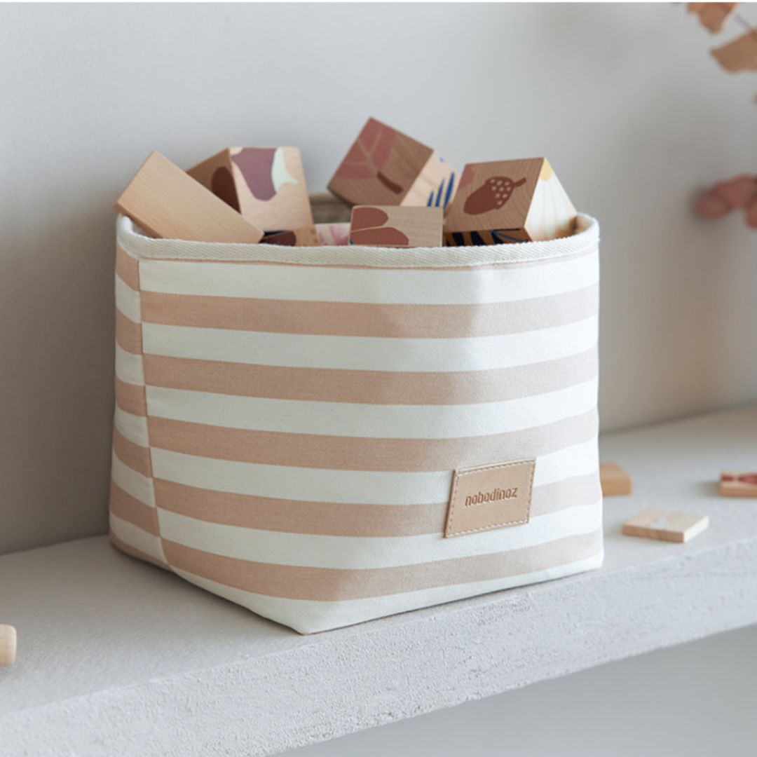 Little Django Toy Basket Taupe Thin Stripes Natural