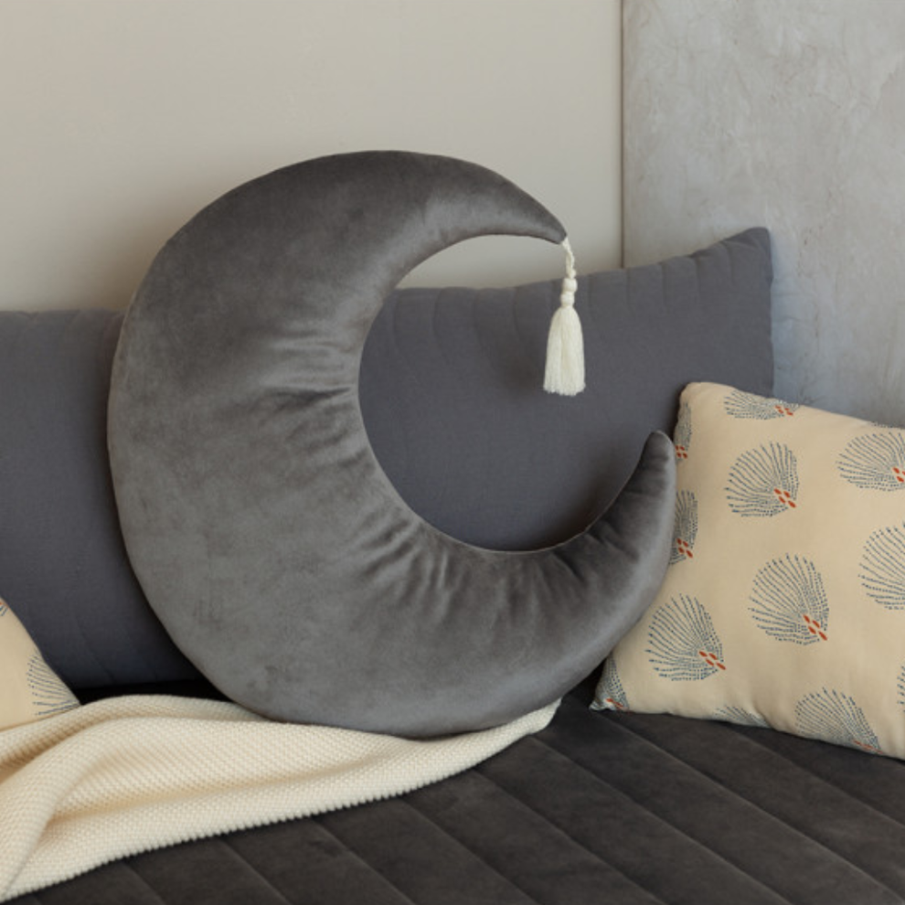 Pierrot Moon Velvet Cushion Slate Grey