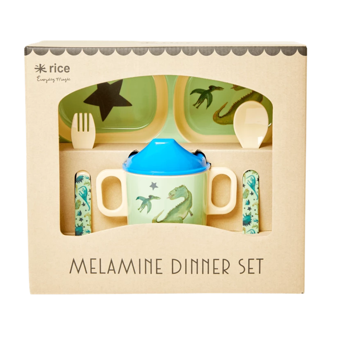 Melamine Baby Dinner 4 pieces Set in Gift Box - Dino Print