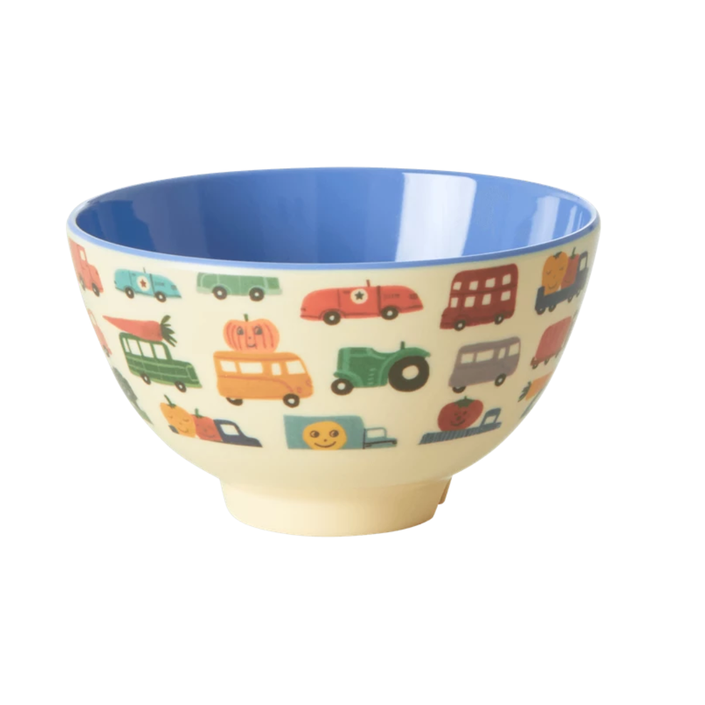 Small Melamine Bowl with Happy Cars Print