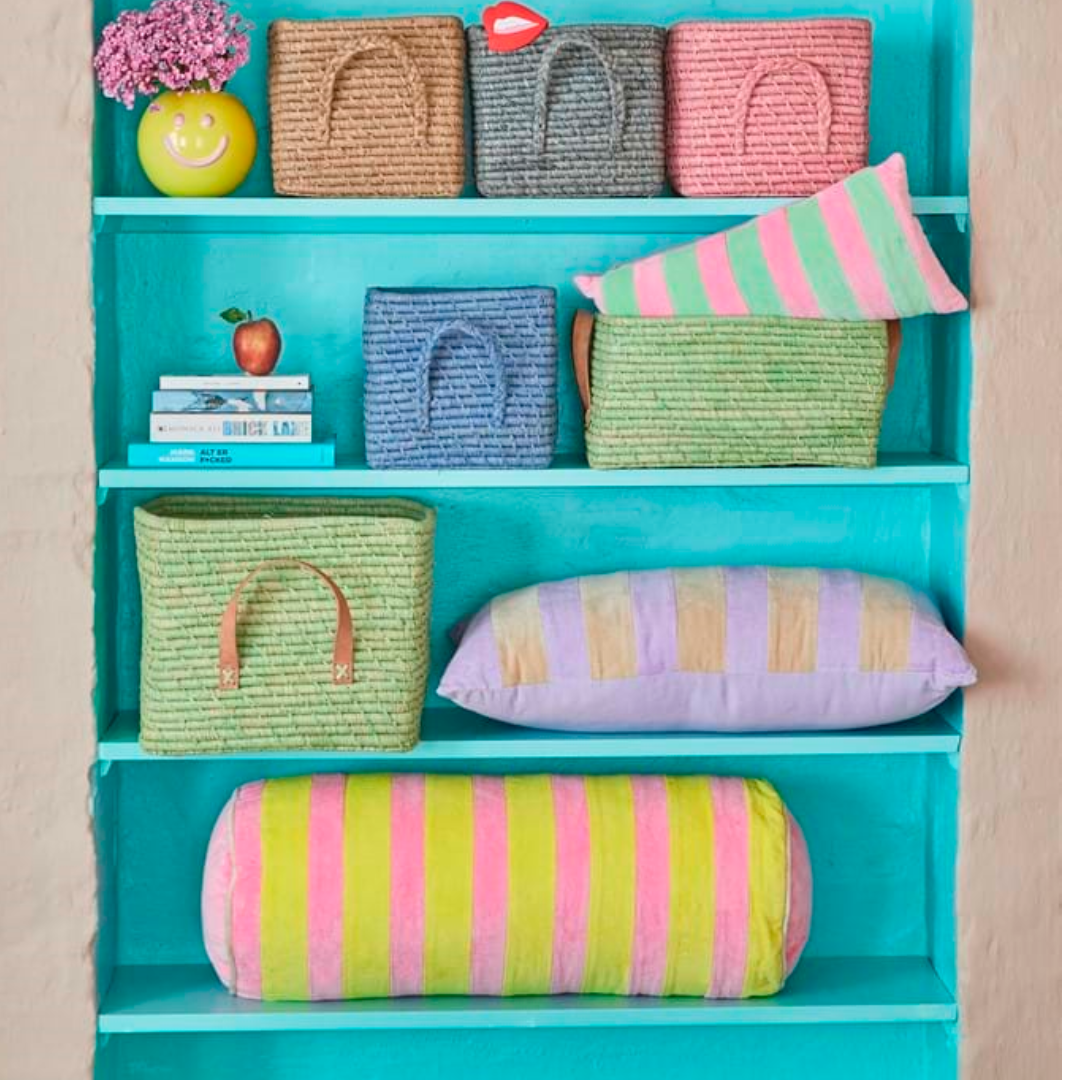 Raffia Square Basket in Dark Grey - Small
