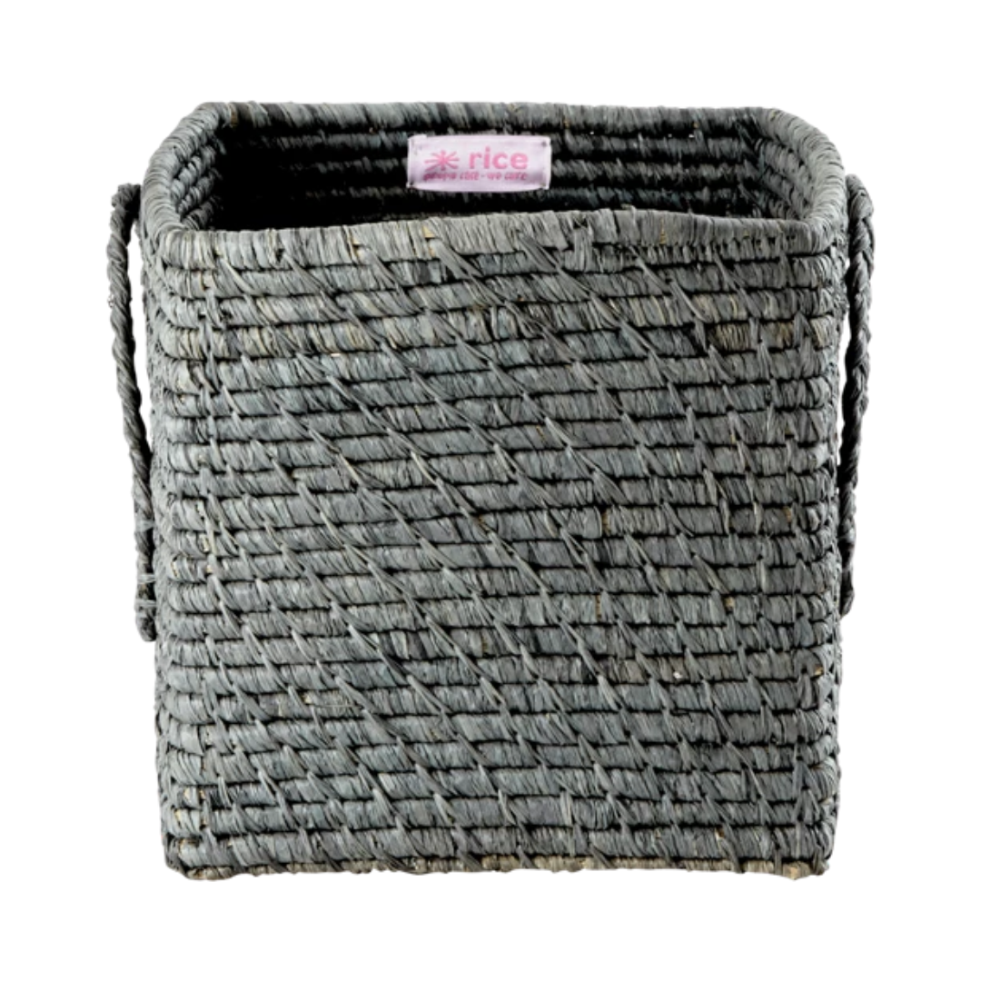 Raffia Square Basket in Dark Grey - Small