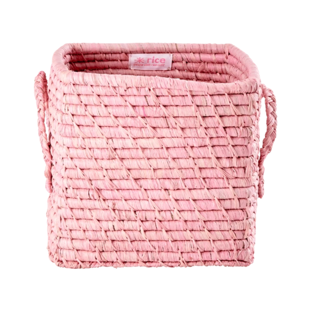 Raffia Square Basket in Soft Pink - Small