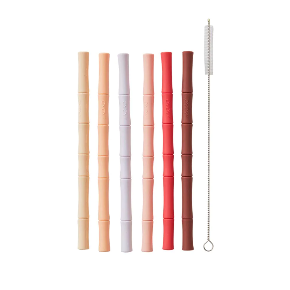 Bamboo Silicone Straw 6-pack - Cherry Red, Vanilla
