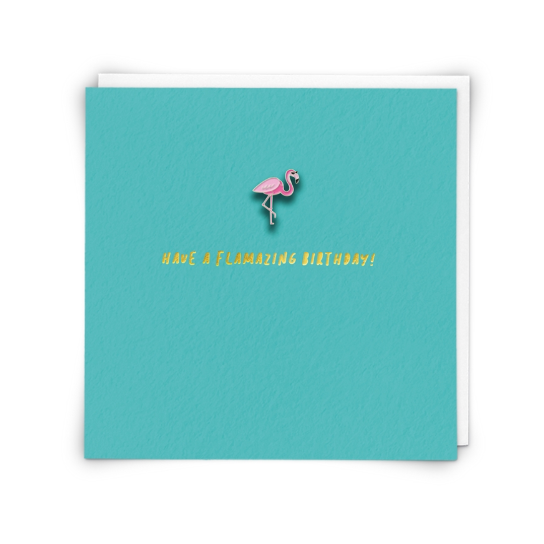 Flamingo Kids Birthday Card with Enamel Pin