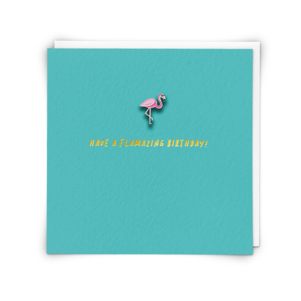 Flamingo Greetings Card with Enamel Pin