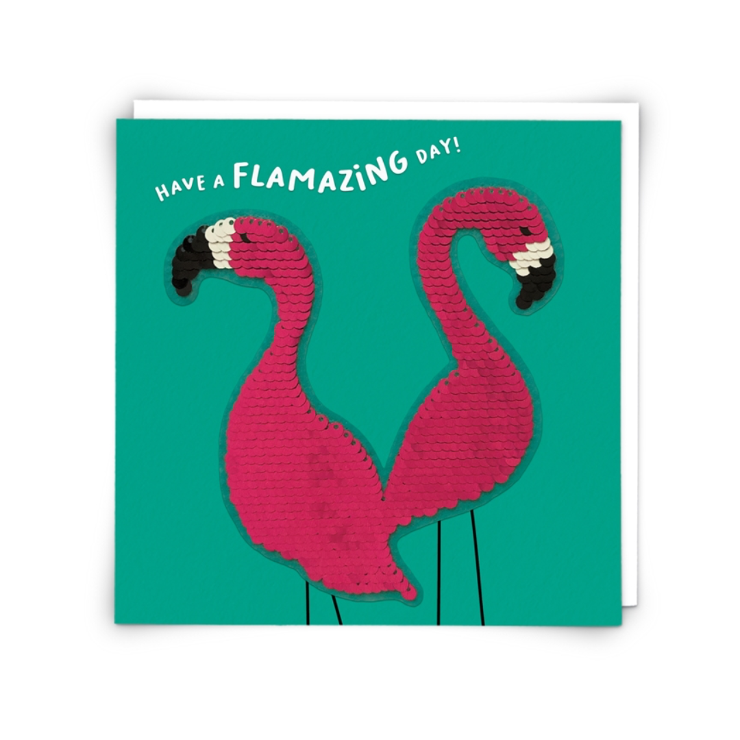 Flamingo Greetings Card with Reusable Reversible Sequin