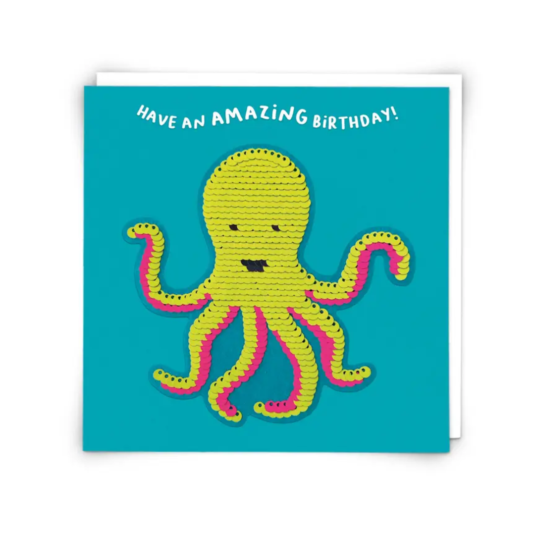 Octopus Greetings Card with Reusable Reversible Sequin Patch