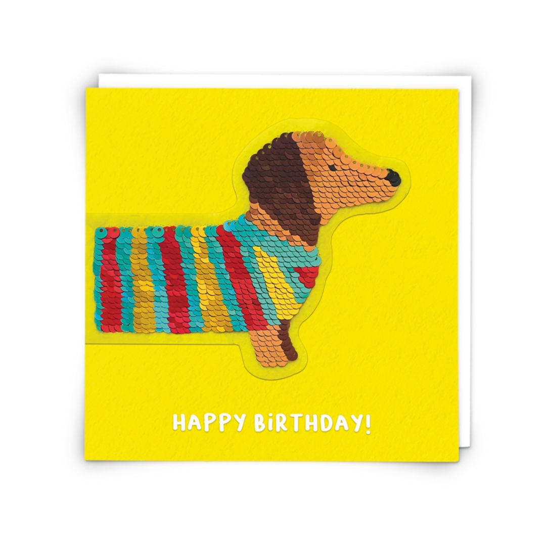 Sequin Dog Greetings Card with Reusable Reversible Sequin
